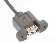 USB2.0 Type A receptacle, panel mount with custom overmold, threaded inserts