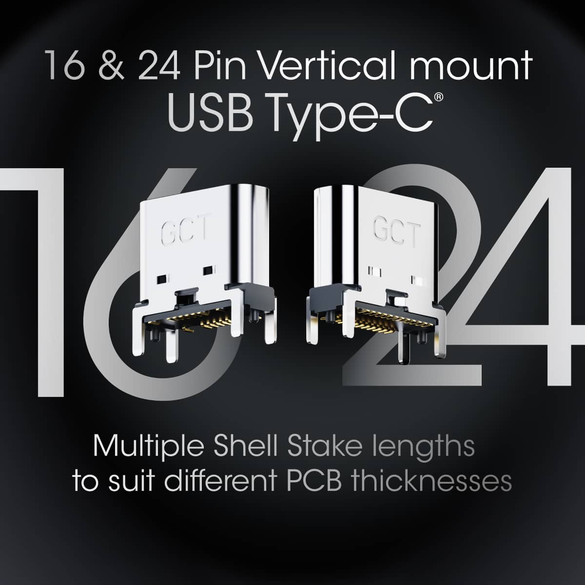 USB Type-C vertical mount16-pin and 24-pin